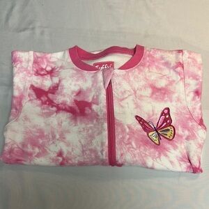 Tuffy Pink Tie-Dye Baby sleeper with embroidered butterfly